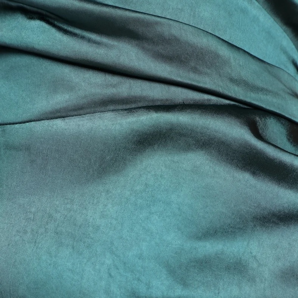 NEW Teal Green Satin Surplice Faux-Wrap Dress - Picture 5 of 5